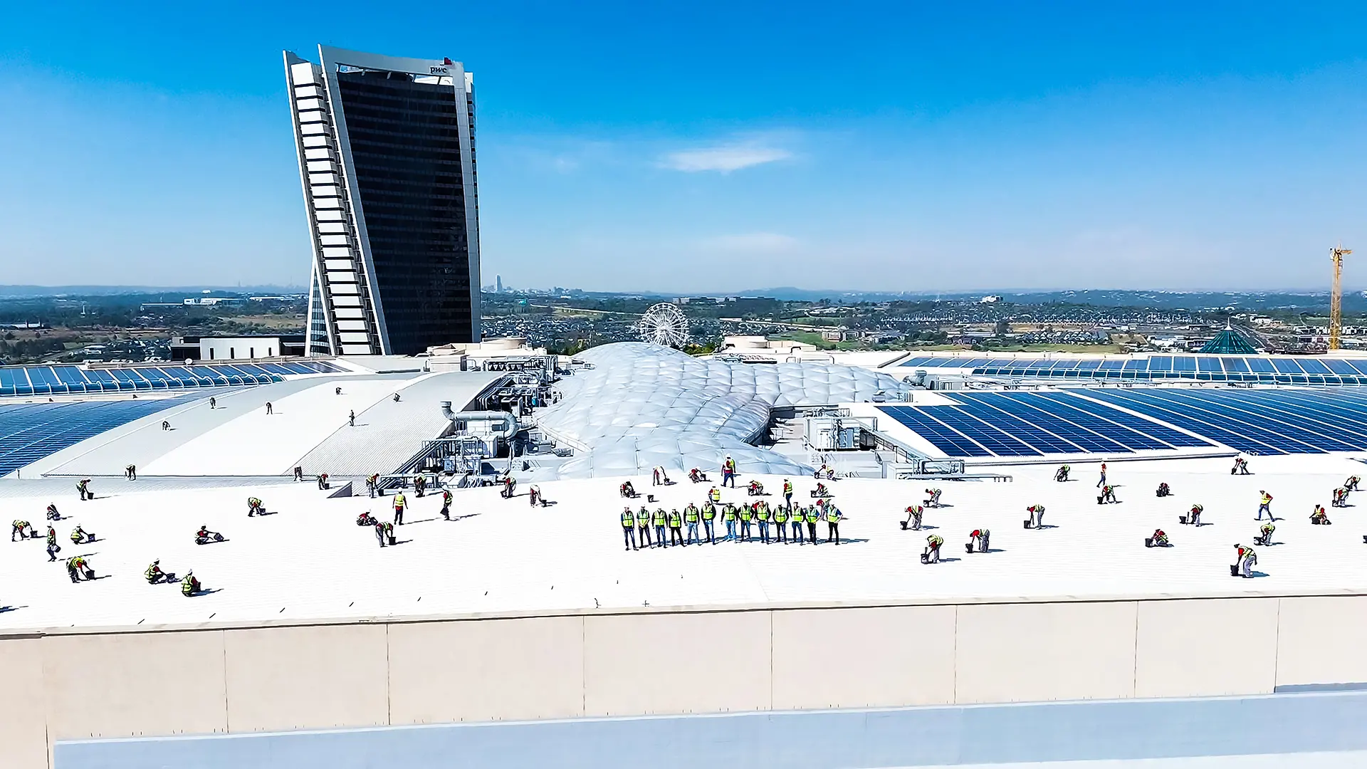 Commercial flat roof waterproofing and solar installation in Johannesburg